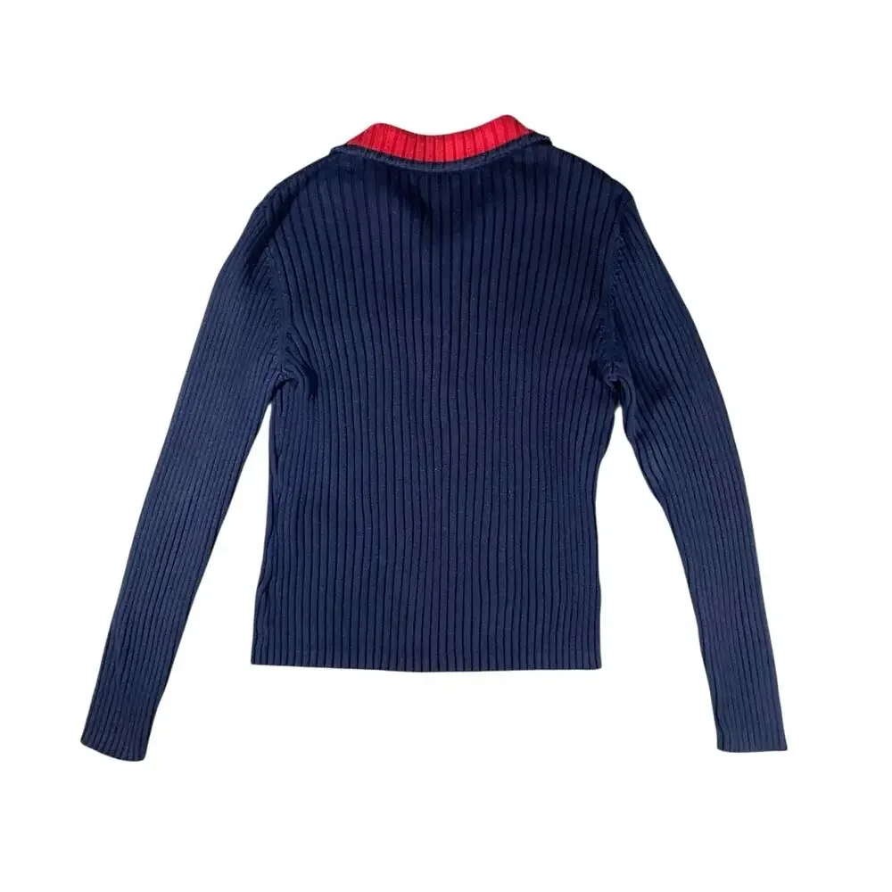 Y2K Tommy Hilfiger Ribbed Logo 1/2 Zip Sweater - M - Picture 3 of 3